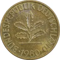 سکه 10 فینیگ 1980D جمهوری فدرال - AU58 - آلمان