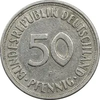 سکه 50 فینیگ 1950F جمهوری فدرال - EF45 - آلمان