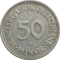سکه 50 فینیگ 1950G جمهوری فدرال - EF45 - آلمان