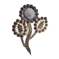 سنجاق سینه ملیله کاری طرح گل با مینا - کد 027496