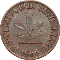 سکه 1 فینیگ 1966F جمهوری فدرال - AU50 - آلمان