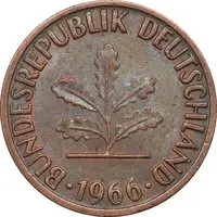 سکه 1 فینیگ 1966F جمهوری فدرال - AU50 - آلمان