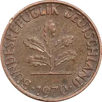 سکه 1 فینیگ 1970D جمهوری فدرال - EF45 - آلمان