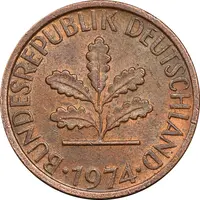 سکه 1 فینیگ 1974F جمهوری فدرال - AU58 - آلمان
