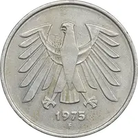 سکه 5 مارک 1975F جمهوری فدرال - EF45 - آلمان