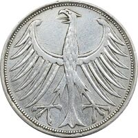 سکه 5 مارک 1951D جمهوری فدرال - EF45 - آلمان