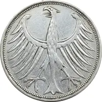 سکه 5 مارک 1951D جمهوری فدرال - EF45 - آلمان