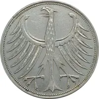 سکه 5 مارک 1965D جمهوری فدرال - AU55 - آلمان