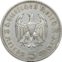 سکه 5 رایش مارک 1936A رایش سوم - EF45 - آلمان