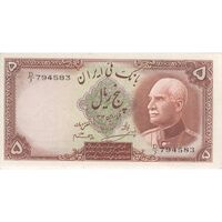 اسکناس 5 ریال پشت لاتین (با مهر قهوه ای) - تک - AU58 - رضا شاه