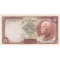 اسکناس 5 ریال پشت فارسی (مهر 1319 آبی با کادر) - تک - AU58 - رضا شاه