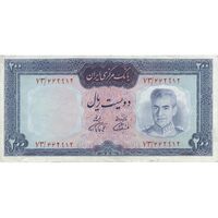 اسکناس 200 ریال (آموزگار - فرمان فرماییان) نوشته قرمز - تک - EF40 - محمد رضا شاه