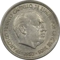سکه 5 پزتا (67)1957 فرانسیسکو فرانکو - AU55 - اسپانیا