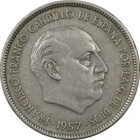 سکه 25 پزتا (67)1957 فرانسیسکو فرانکو - EF45 - اسپانیا