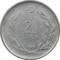 سکه 2-1/2 لیر 1964 جمهوری - EF40 - ترکیه