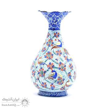 گلدان میناکاری طرح گل و مرغ - 13 سانتی