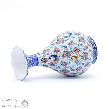 گلدان میناکاری طرح گل و مرغ - 13 سانتی