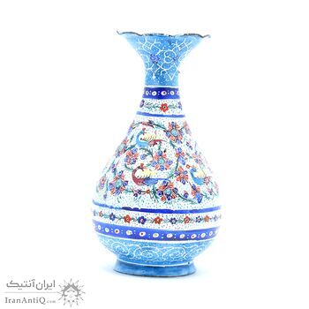 گلدان میناکاری طرح گل و مرغ - 13 سانتی