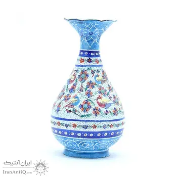 گلدان میناکاری طرح گل و مرغ - 13 سانتی