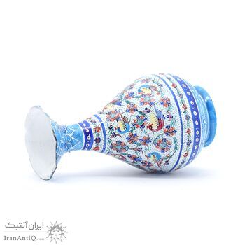 گلدان میناکاری طرح گل و مرغ - 13 سانتی