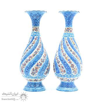 گلدان میناکاری طرح گل و مرغ - 25 سانتی