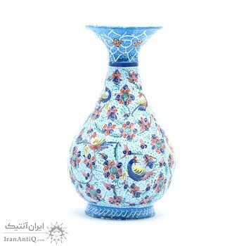 گلدان میناکاری طرح گل و مرغ - 13 سانتی