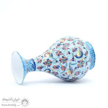 گلدان میناکاری طرح گل و مرغ - 13 سانتی