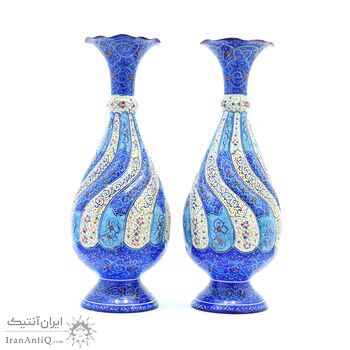 گلدان میناکاری طرح اسلیمی و ختایی - 25 سانتی