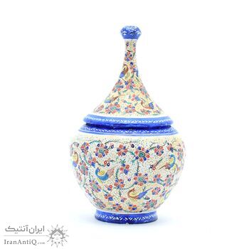 قندان میناکاری طرح گل و مرغ - 18 سانتی