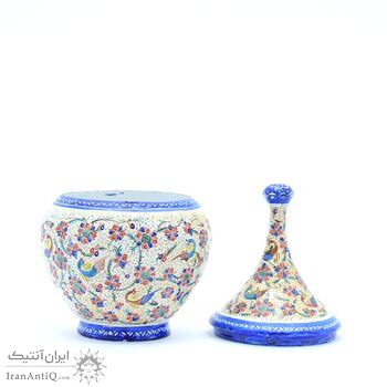 قندان میناکاری طرح گل و مرغ - 18 سانتی
