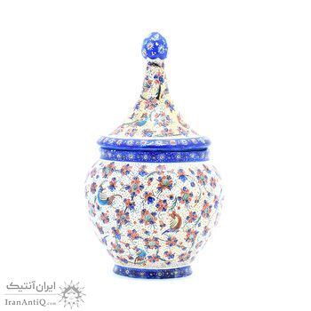 قندان میناکاری طرح گل و مرغ - 19 سانتی