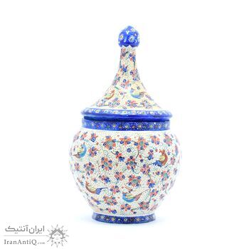 قندان میناکاری طرح گل و مرغ - 19 سانتی