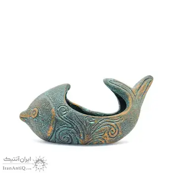 ظرف سفالی پتینه مدل ماهی دم کج