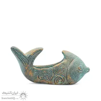 ظرف سفالی پتینه مدل ماهی دم کج