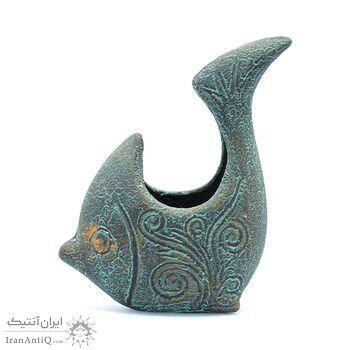 ظرف سفالی پتینه مدل ماهی