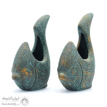 ظرف سفالی پتینه مدل ماهی