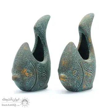 ظرف سفالی پتینه مدل ماهی