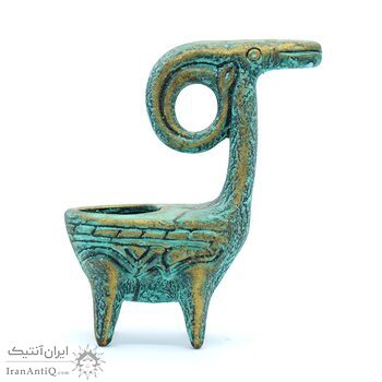 جاشمعی سفالی پتینه مدل بز شاخ پیچان