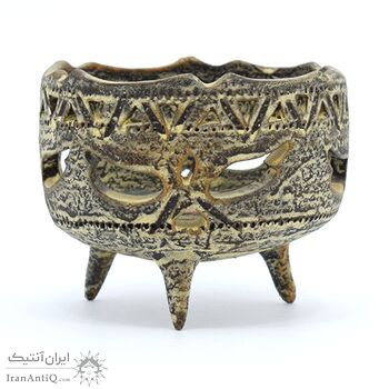 جاشمعی مشبک سفالی پتینه پایه دار قهوه ای