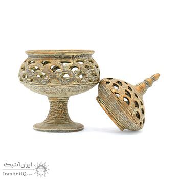 جاشکلاتی مشبک سفالی پتینه پایه دار
