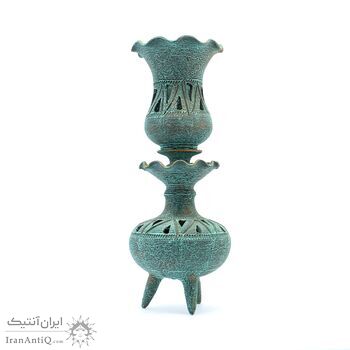 شمعدان سفالی مشبک پتینه طرح لاله عباسی