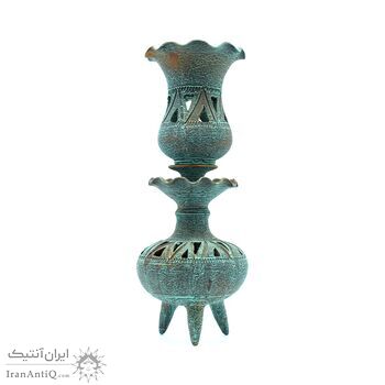 شمعدان سفالی مشبک پتینه طرح لاله عباسی