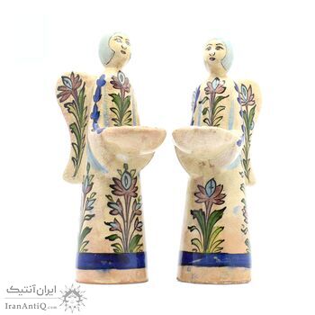 شمعدان سفالی  لعابی طرح فرشته
