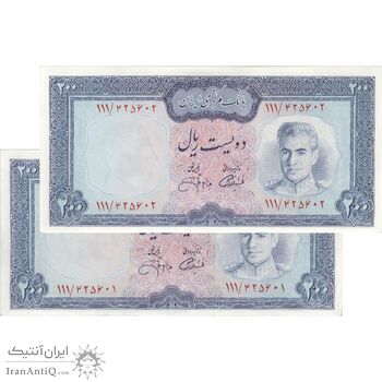 اسکناس 200 ریال (آموزگار - جهانشاهی) - جفت - UNC62 - محمد رضا شاه اسکناس 200 ریال (آموزگار - جهانشاهی) - جفت - UNC62 - محمد رضا شاه