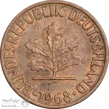 سکه 1 فینیگ 1968F جمهوری فدرال - AU50 - آلمان