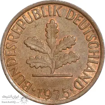سکه 1 فینیگ 1975D جمهوری فدرال - EF45 - آلمان