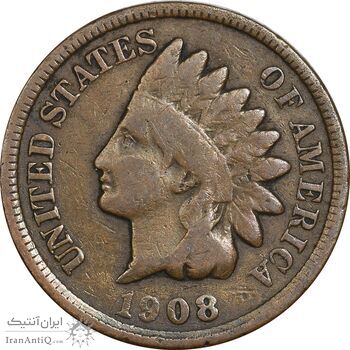 سکه 1 سنت 1908 سرخپوستی - VF35 - آمریکا