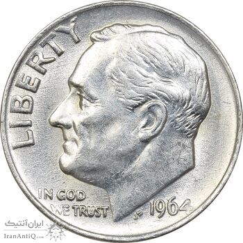 سکه 1 دایم 1964 روزولت - MS62 - آمریکا سکه 1 دایم 1964 روزولت - MS62 - آمریکا