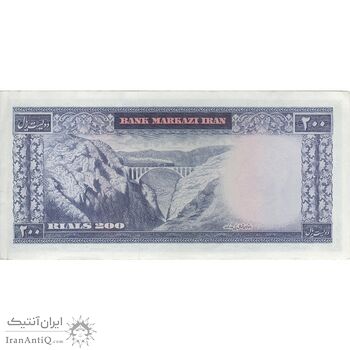 اسکناس 200 ریال (آموزگار - سمیعی) نوشته قرمز - تک - AU58 - محمد رضا شاه