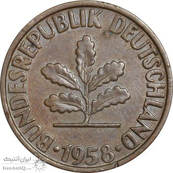 سکه 2 فینیگ 1958D جمهوری فدرال - EF45 - آلمان